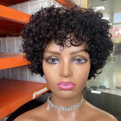 Factory Drop shipping 100% Raw Human Hair 8inch Curly Machine Wig With Bang In Stock