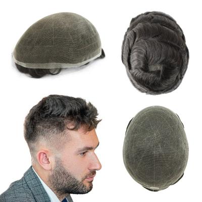 BH Lace-Full French Lace Well Bleached Front Knots Human Hair Replacement Men Toupee Wig Human Hair System