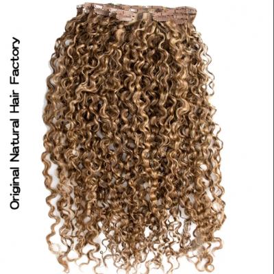 12A highlight color Burmese curly invisible clip in hair extension 100% human hair follicle fu shion clip in hair extension