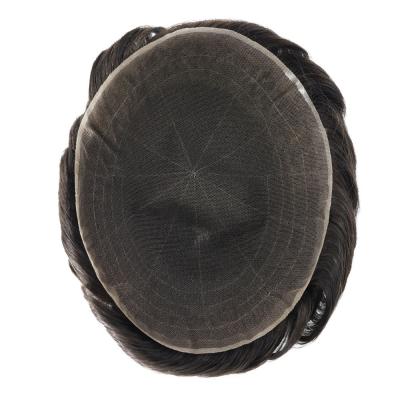 German Lace-Men Toupee Wig Human Hair System Full French Lace Well Bleached Front Knots Human Hair Replacement