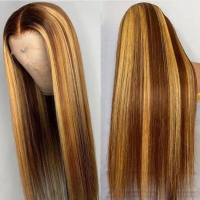  Highlight Straight Lace Front Wig P4/27 Honey Blonde Brown Pre Plucked Brazilian Remy Lace Frontal Human Hair Wigs For Women