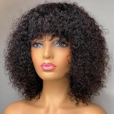 Hot Sale Machine Made Curly With Bang 250% Density Virgin Human Hair Wig No Lace Machine Made Curly Human hair Wigs Wholesale