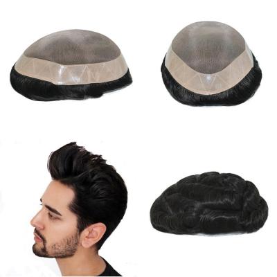 100% Human Hair Toupee for Men Wig Hair Replacement Fine mono Lace with Polyskin Hair Pieces