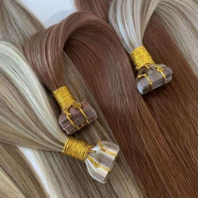 Qingdao Factory tape in hair extensions 100%human blonde hair mini pu tape hair double drawn twin tape