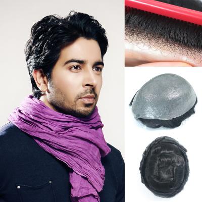 Super thin skin 03-04mm men toupee v-looped human hair toupee for men with grey for old men, virgin hair replacement