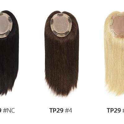 different colors silk topper for women Chinese hair human topper with 5 clips poly coating in perimeter