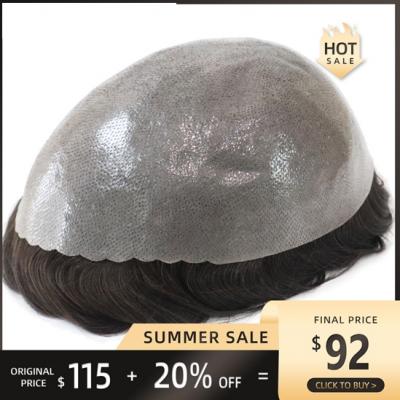  sale men toupee 0.12-0.14mm V-looped all over scallop front with thick density hair replacement wholesale factory price